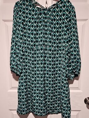 Geo Print Teal and Black Women's Dress